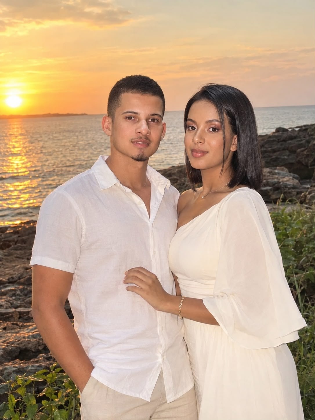 Everlly e Alex no pôr do sol